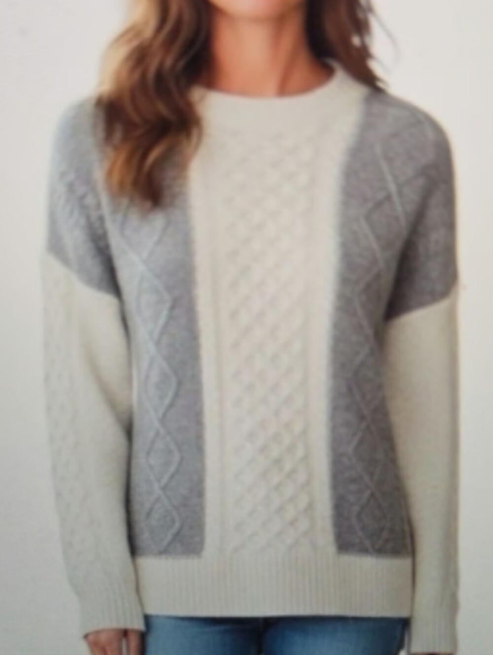 Nwt Joie Soft Wool Blend Cable Knit Sweater Grey & Cream Women's Medium